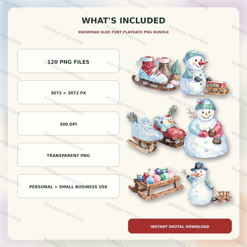 Snowman Sled Fort Playdate PNG Bundle image 6