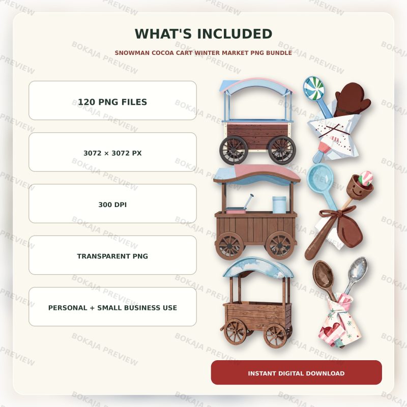 Snowman Cocoa Cart Winter Market PNG Bundle image 6