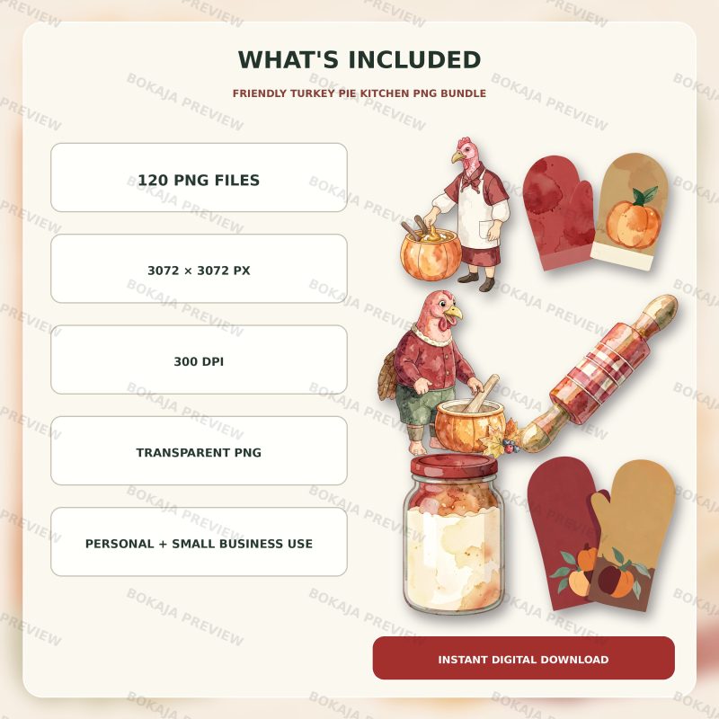 Friendly Turkey Pie Kitchen PNG Bundle image 6