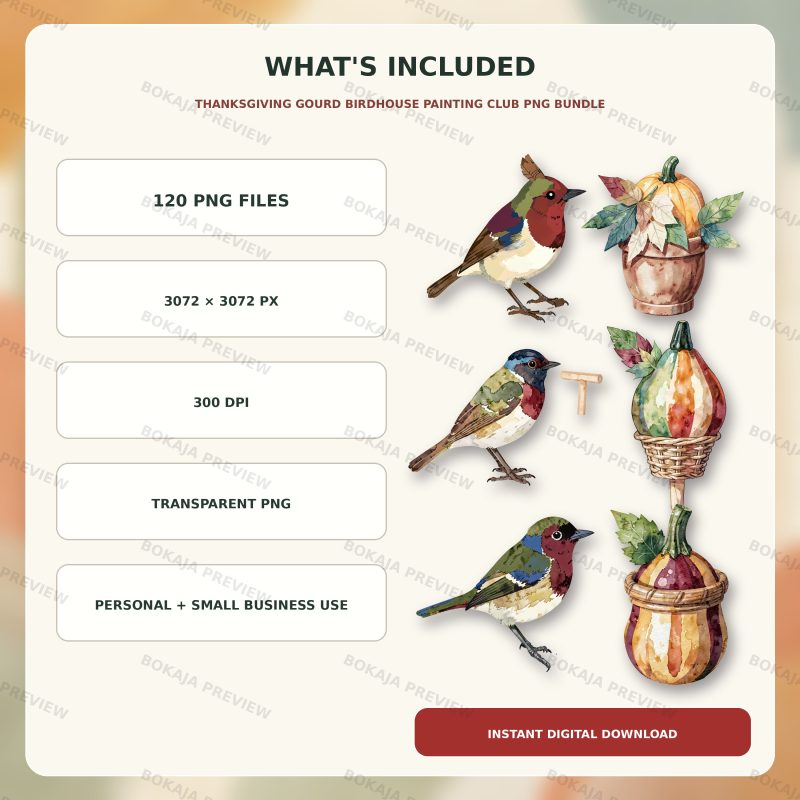Thanksgiving Gourd Birdhouse Painting Club PNG Bundle image 6