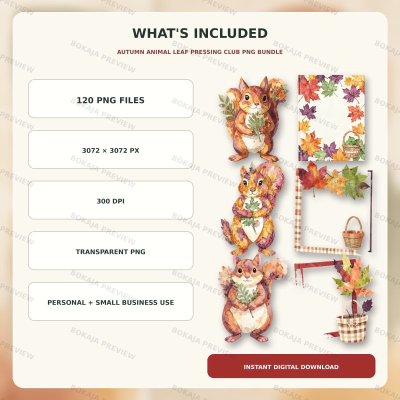 Autumn Animal Leaf Pressing Club PNG Bundle image 6
