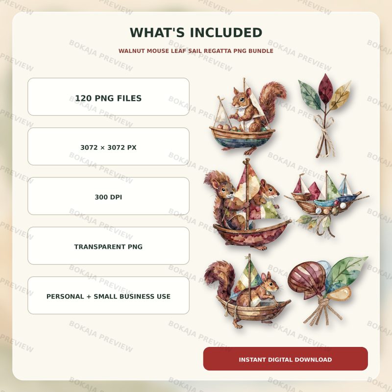 Walnut Mouse Leaf Sail Regatta PNG Bundle image 6