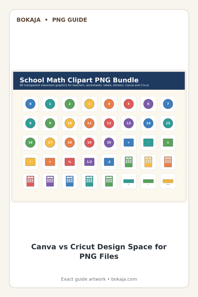 Bokaja Canva versus Cricut Design Space PNG guide graphic with a school math PNG preview