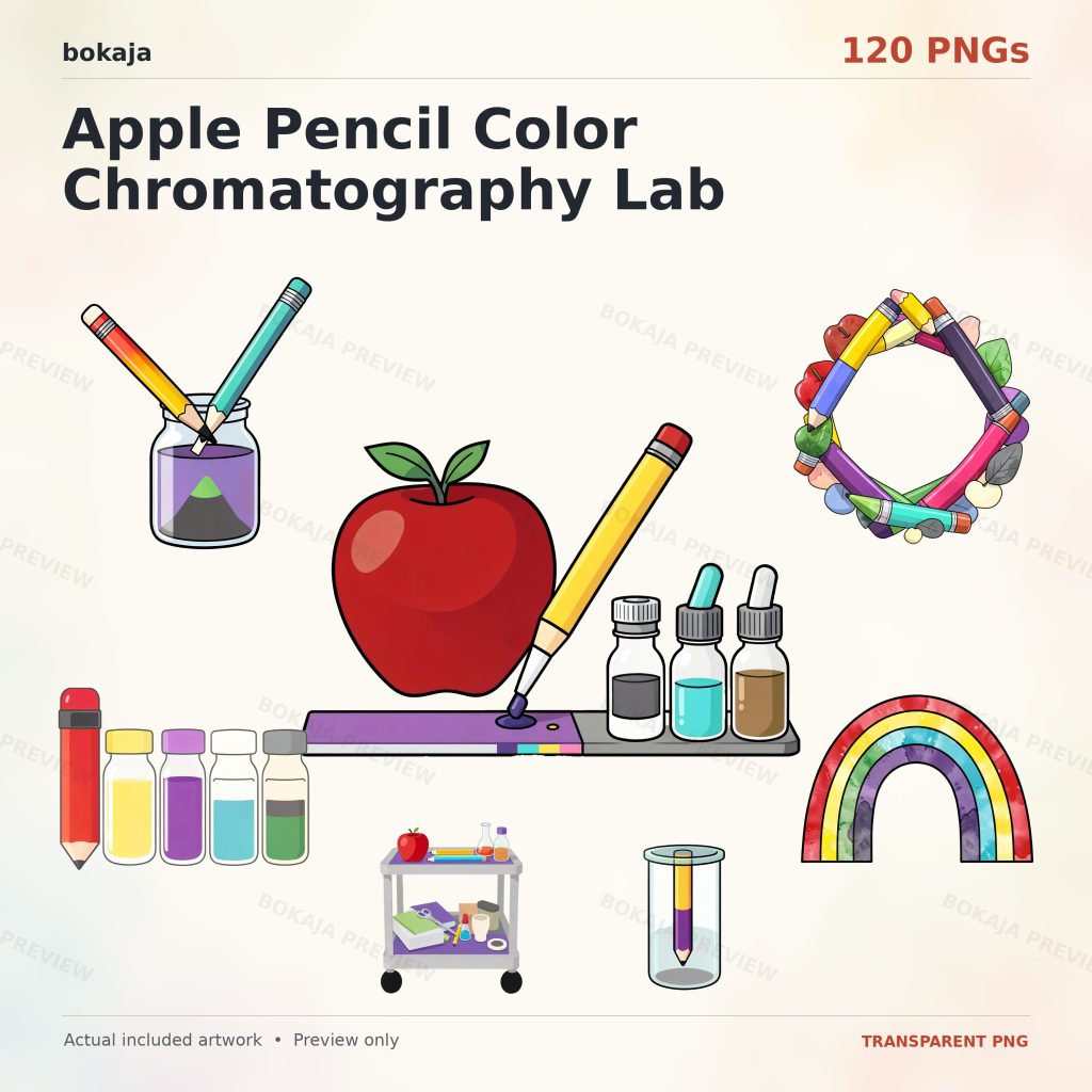 Apple Pencil Color Chromatography Lab Clipart – 120 PNGs