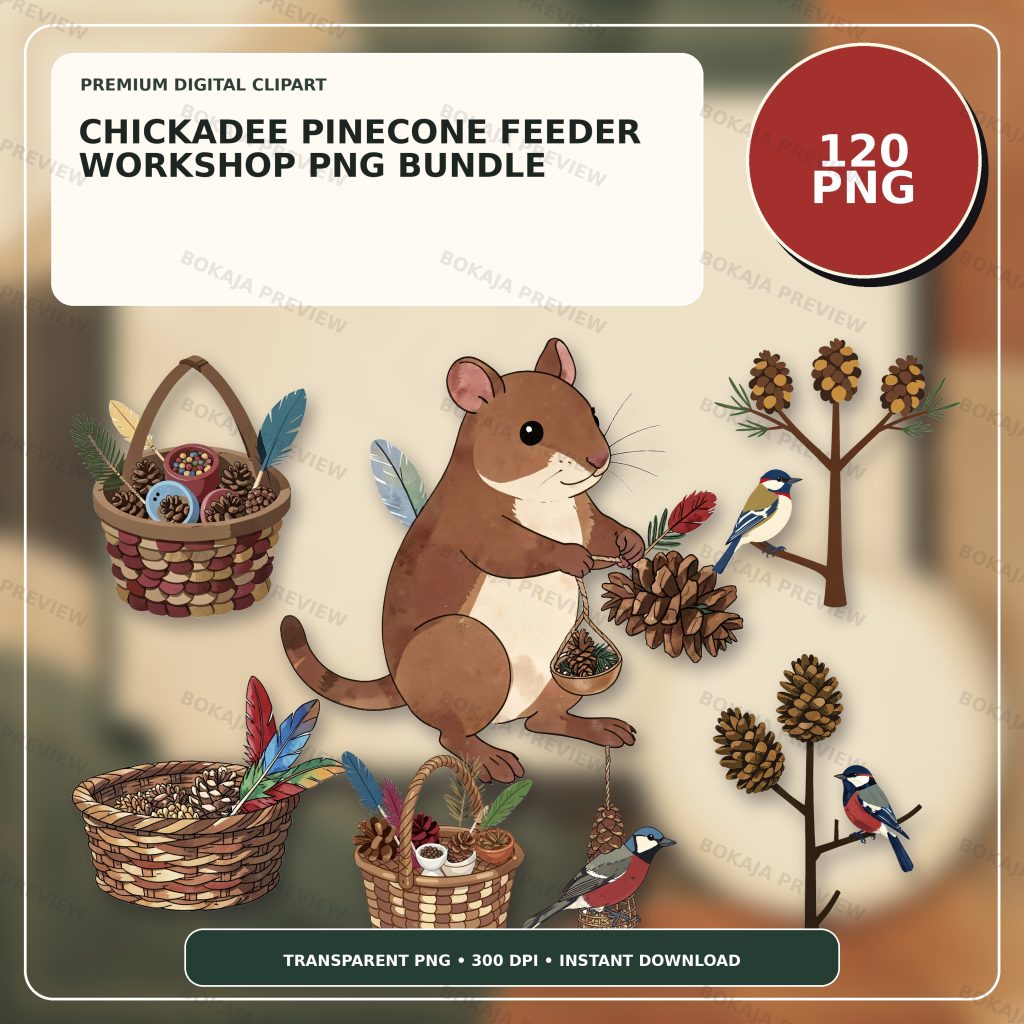 Chickadee Pinecone Feeder Workshop PNG Bundle