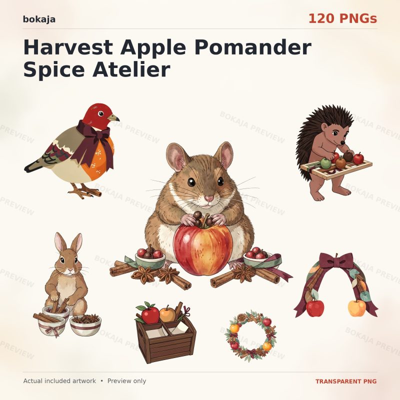 Harvest Apple Pomander Spice Atelier Clipart – 120 PNGs image 1