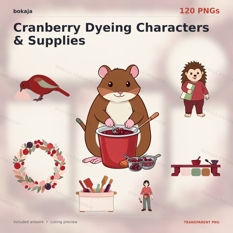 Cranberry Dyeing Characters & Supplies Clipart – 120 PNGs image 1