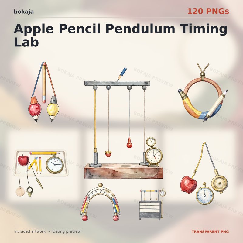 Apple Pencil Pendulum Timing Lab Clipart – 120 PNGs image 1