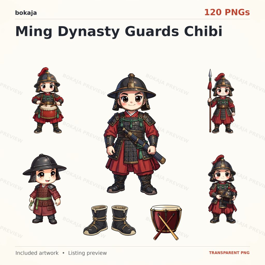 Ming Dynasty Guards Chibi Clipart – 120 PNGs