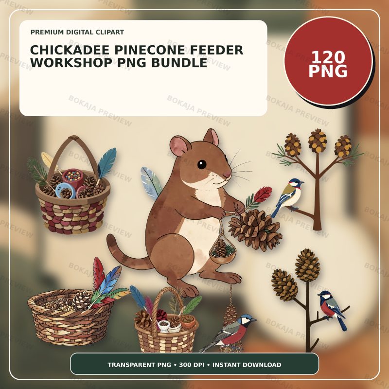 Chickadee Pinecone Feeder Workshop PNG Bundle image 1