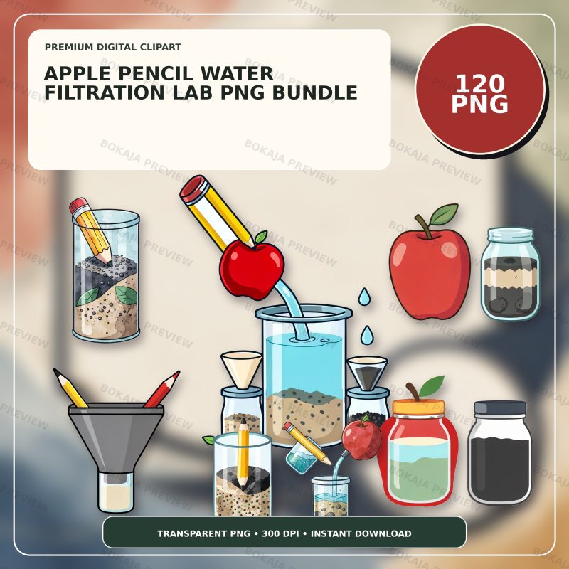 Apple Pencil Water Filtration Lab Clipart – 120 PNGs image 1