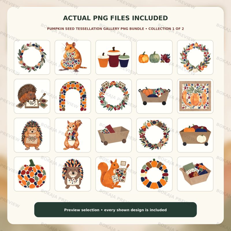 Pumpkin Seed Tessellation Gallery Clipart – 120 PNGs image 2