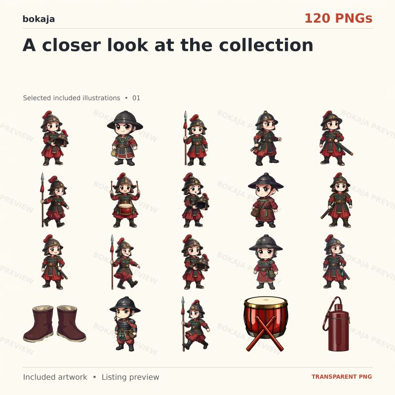 Ming Dynasty Guards Chibi Clipart – 120 PNGs image 2