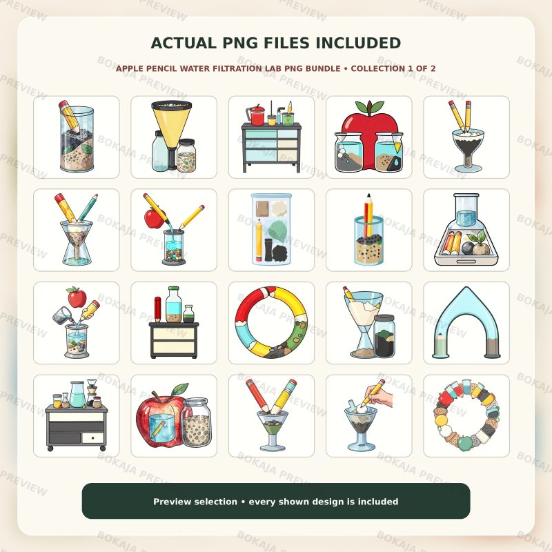 Apple Pencil Water Filtration Lab Clipart – 120 PNGs image 2