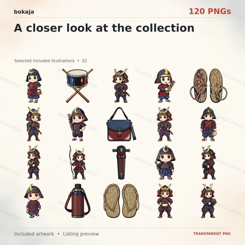 Sengoku Samurai Guards Chibi Clipart – 120 PNGs image 3