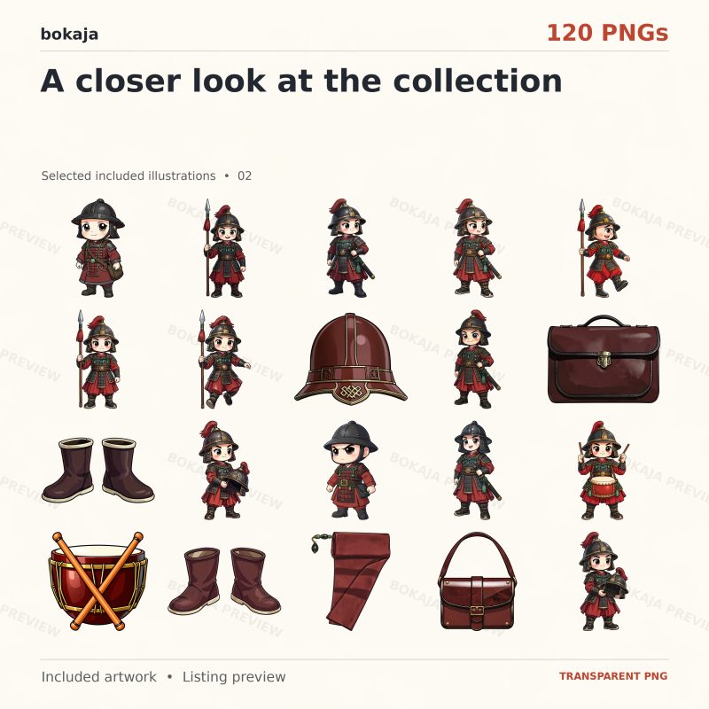 Ming Dynasty Guards Chibi Clipart – 120 PNGs image 3