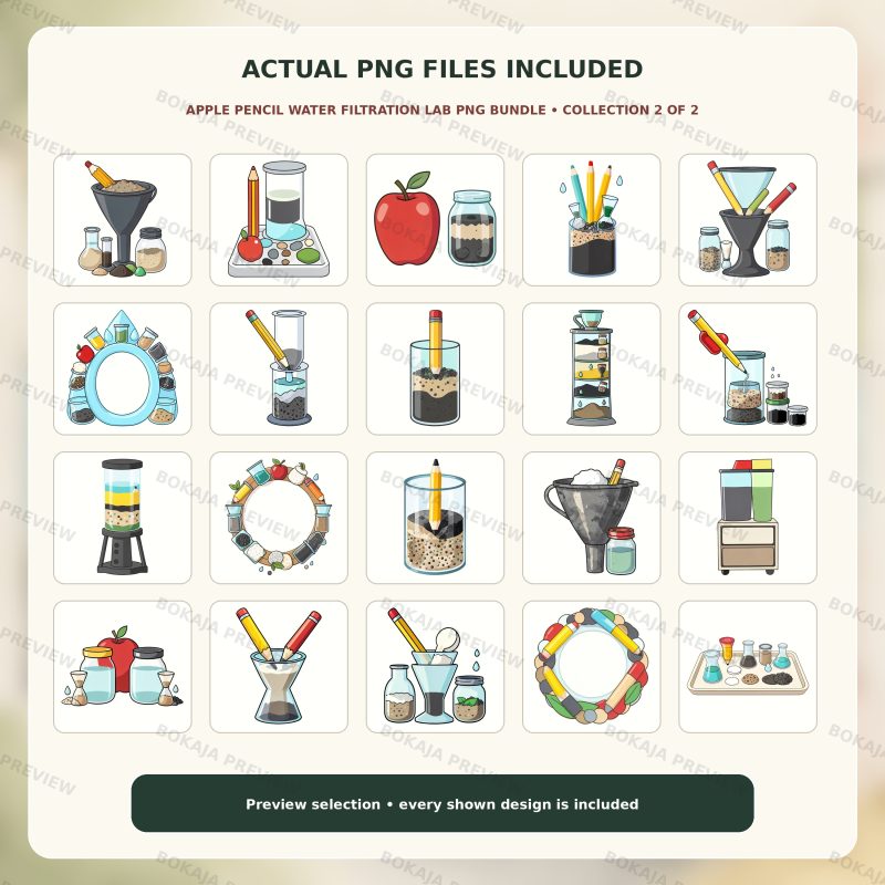Apple Pencil Water Filtration Lab Clipart – 120 PNGs image 3