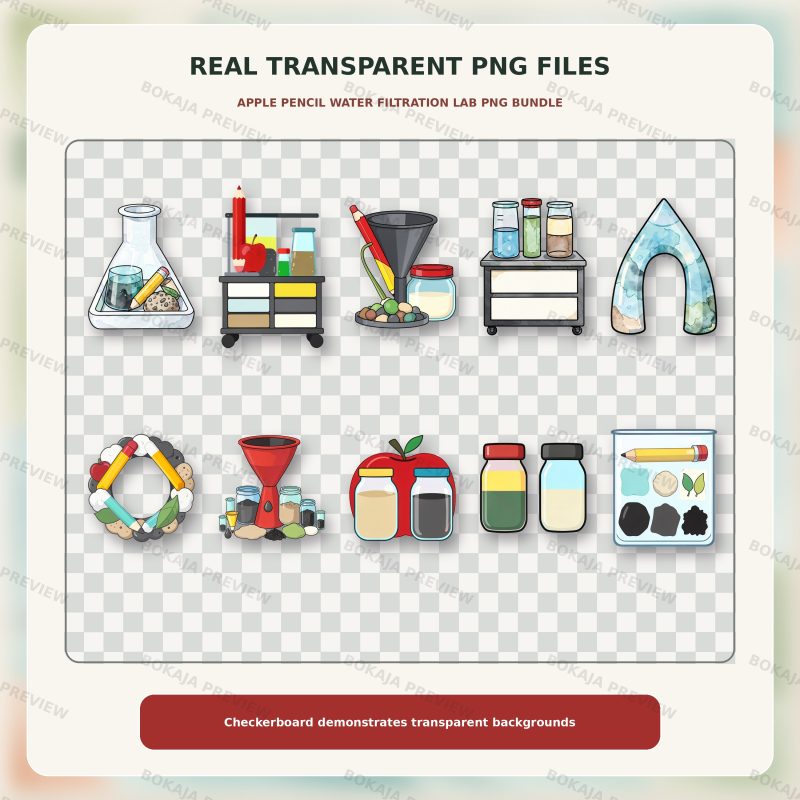 Apple Pencil Water Filtration Lab Clipart – 120 PNGs image 4