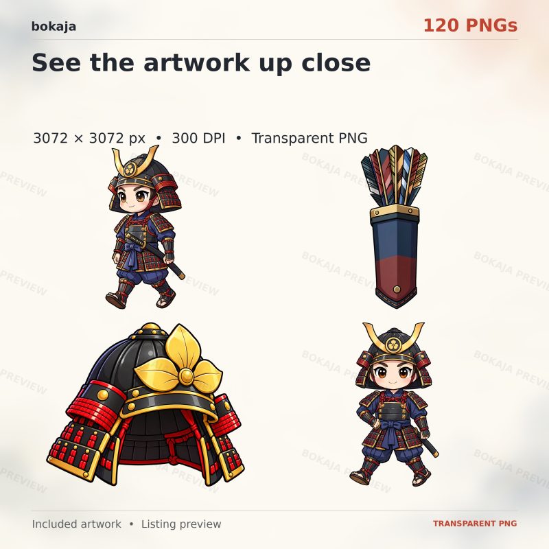 Sengoku Samurai Guards Chibi Clipart – 120 PNGs image 5