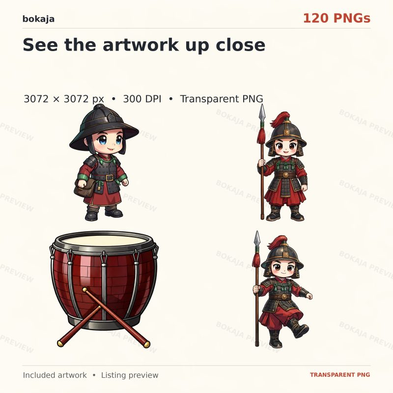 Ming Dynasty Guards Chibi Clipart – 120 PNGs image 5