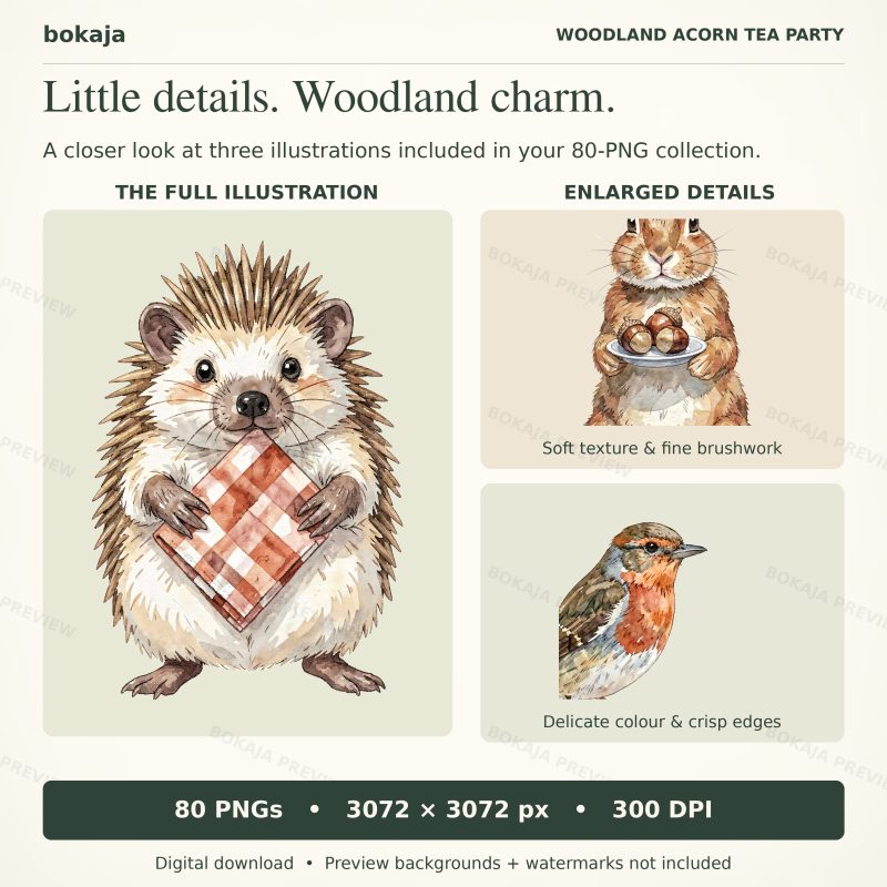 Woodland Acorn Tea Party Clipart – 80 PNGs image 5