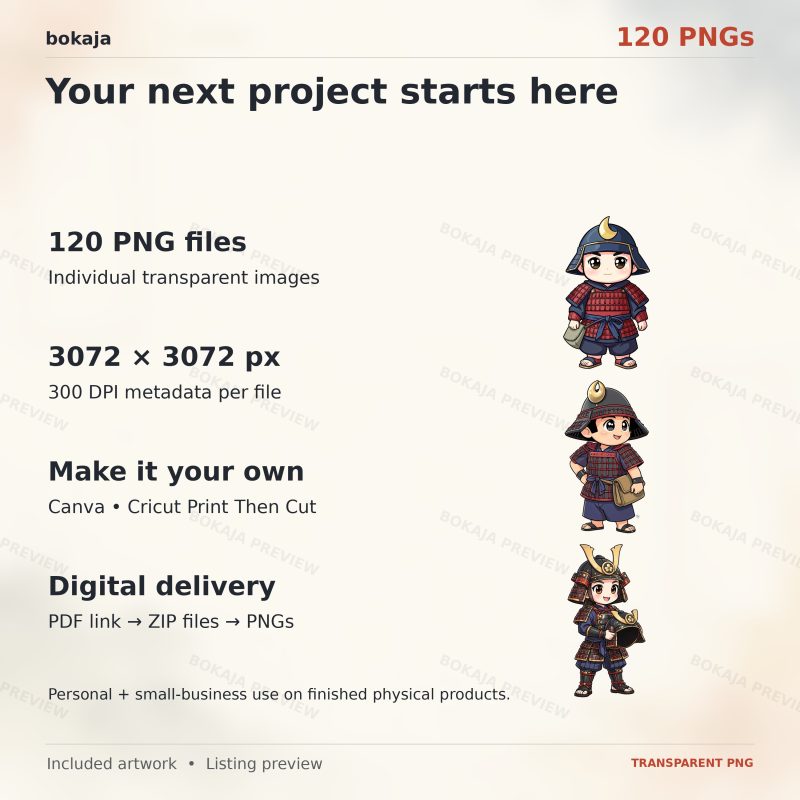 Sengoku Samurai Guards Chibi Clipart – 120 PNGs image 6