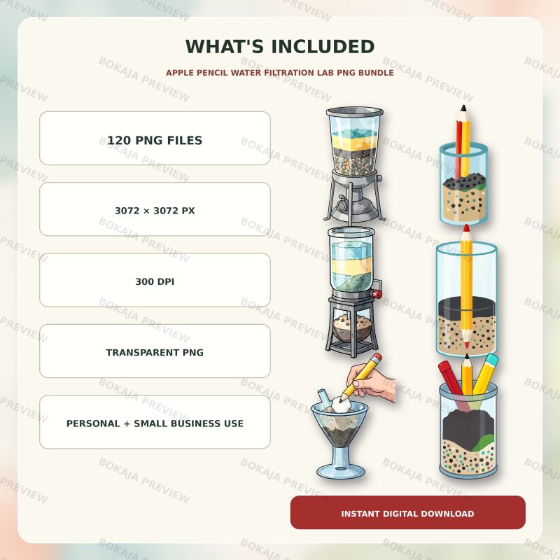 Apple Pencil Water Filtration Lab Clipart – 120 PNGs image 6