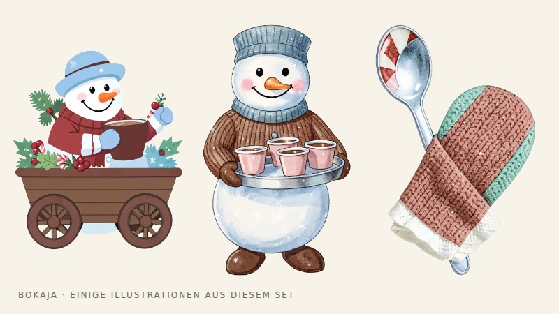 Illustrationen aus der PNG-Sammlung Schneemann-Kakaowagen auf dem Wintermarkt