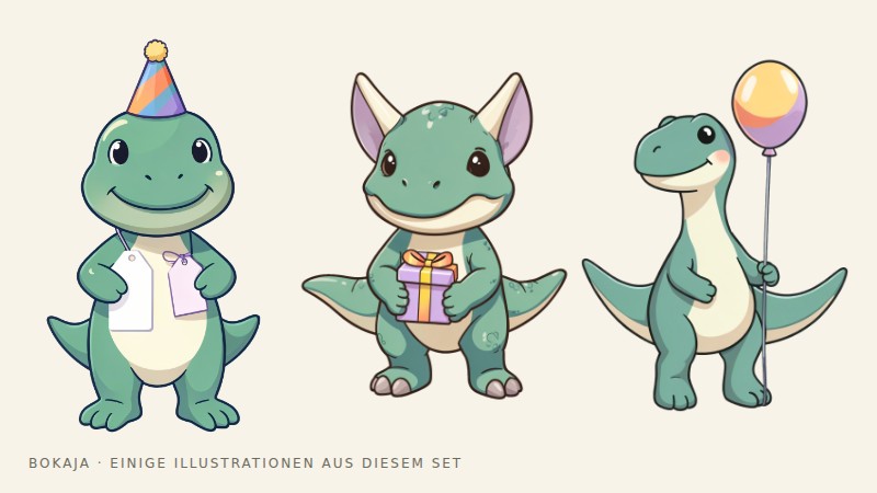 Illustrationen aus der PNG-Sammlung Dinosaurier-Geburtstagsabenteuer