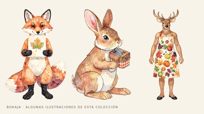 Ilustraciones de la colección PNG Club otoñal de animales que prensan hojas