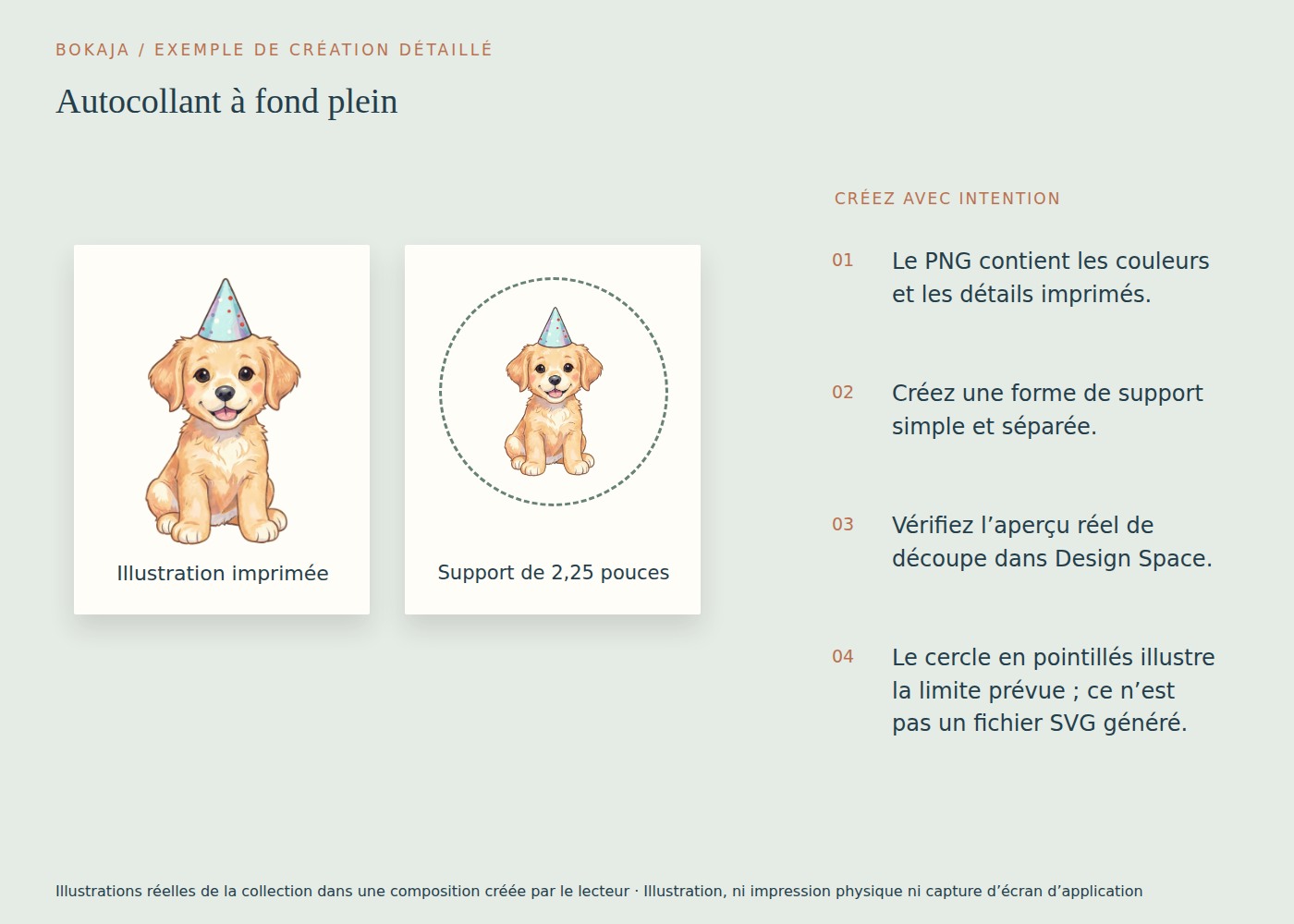 Autocollant à fond plein : exemple de composition avec les illustrations Pâtisserie d’anniversaire des chiots