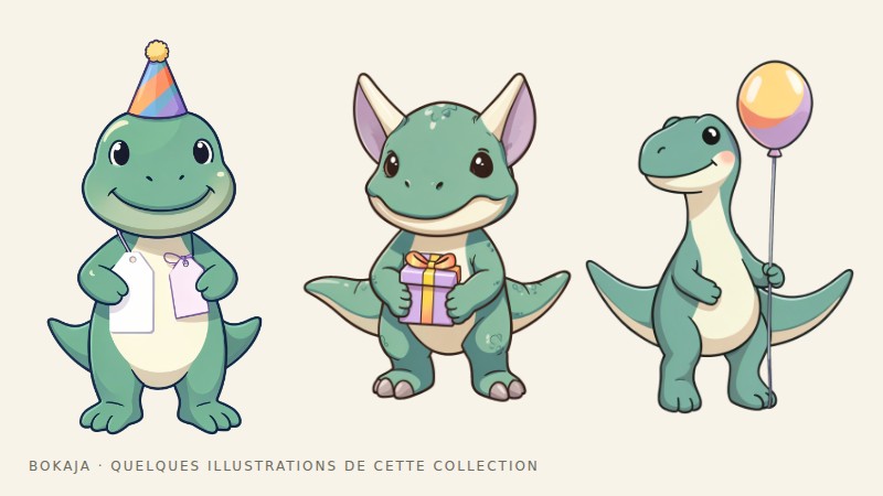 Illustrations de la collection PNG Aventure d’anniversaire avec les dinosaures