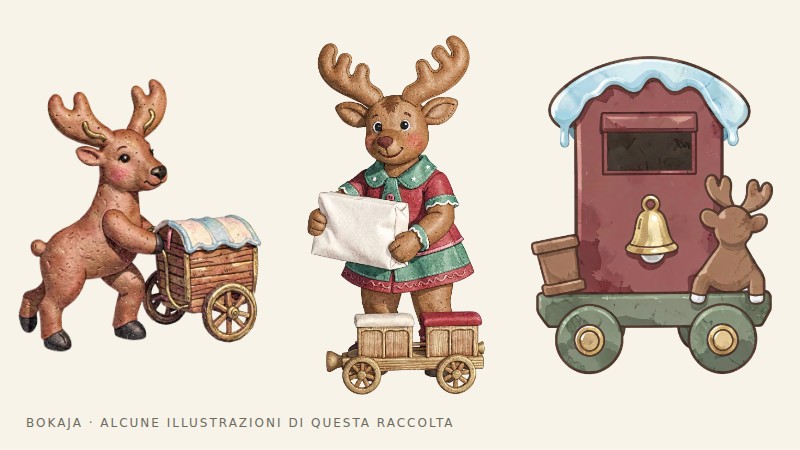Illustrazioni dalla raccolta PNG Carretto postale delle renne giocattolaie di pan di zenzero