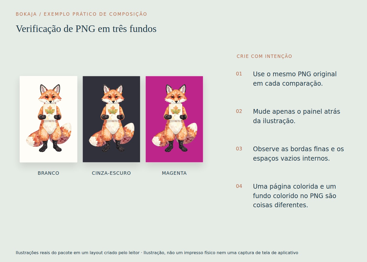 Verificação de PNG em três fundos: exemplo de layout com ilustrações do Clube dos Animais de Outono para Prensar Folhas