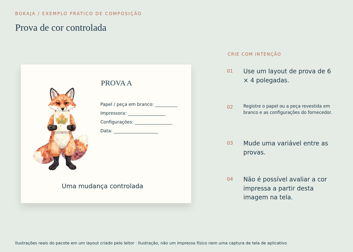Prova de cor controlada: exemplo de layout criado com ilustrações de Clube dos Animais de Outono para Prensar Folhas