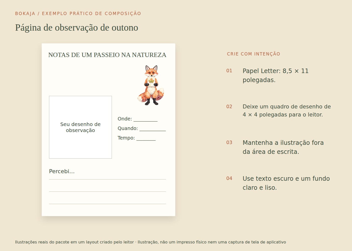 Página de observação de outono: exemplo de layout criado com ilustrações de Clube dos Animais de Outono para Prensar Folhas