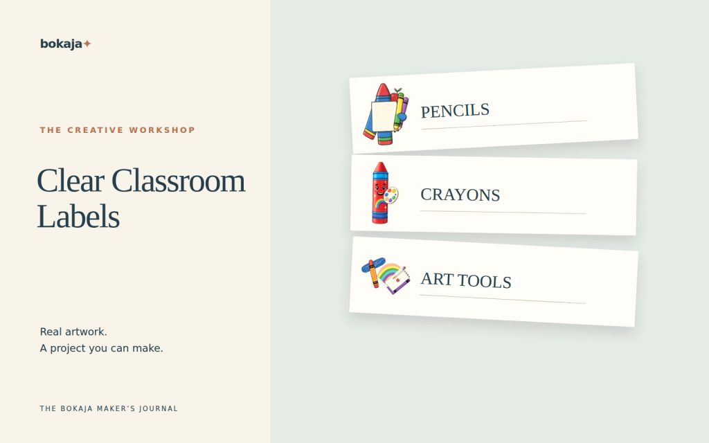 Clear Classroom Labels — project layouts made with Bokaja artwork