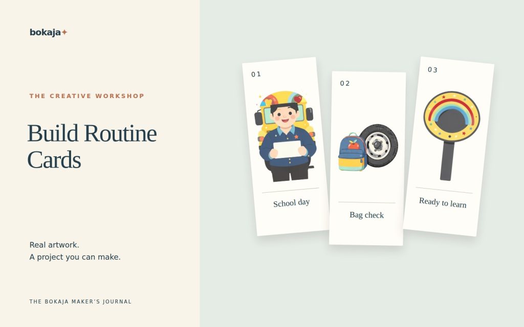 Build Routine Cards — project layouts made with Bokaja artwork