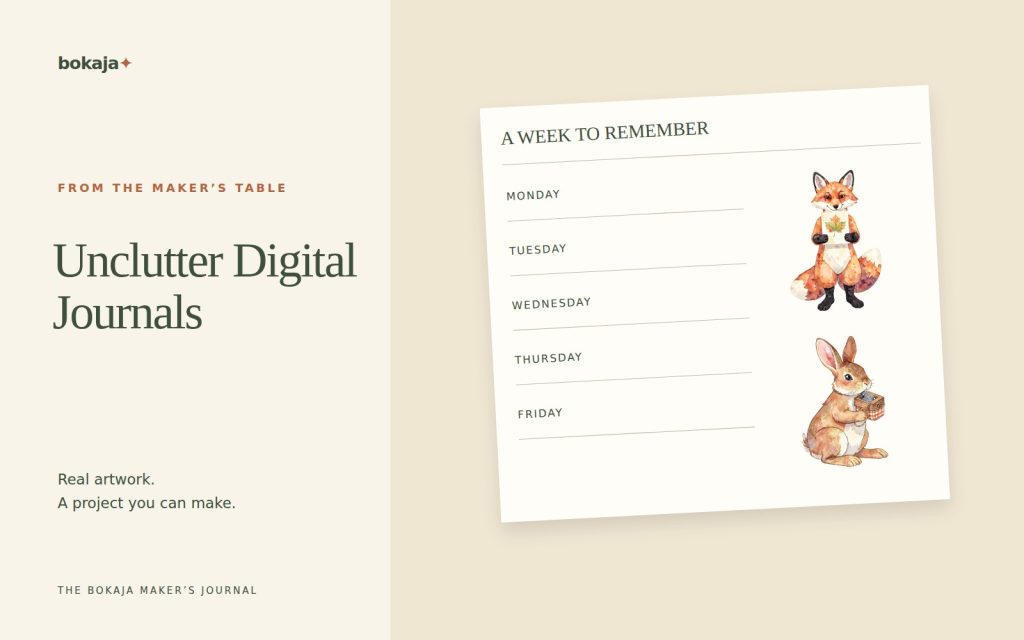 Unclutter Digital Journals — project layouts made with Bokaja artwork
