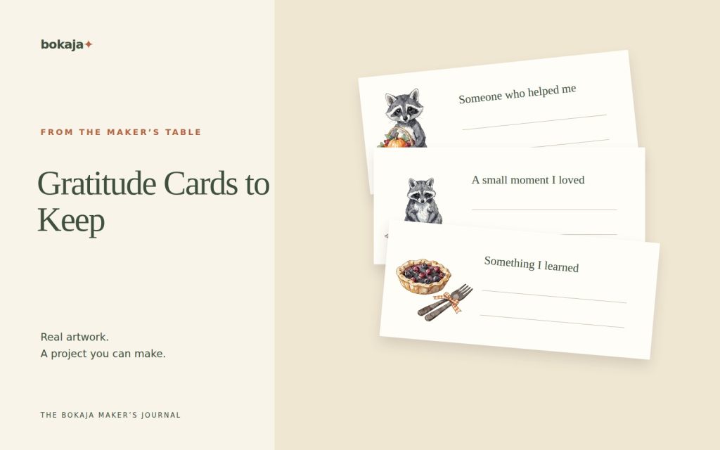 Gratitude Cards to Keep — project layouts made with Bokaja artwork