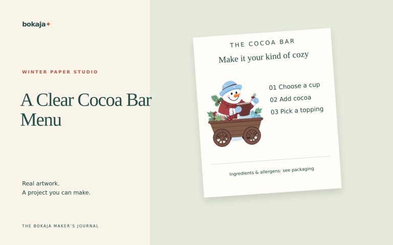 A Clear Cocoa Bar Menu — project layouts made with Bokaja artwork